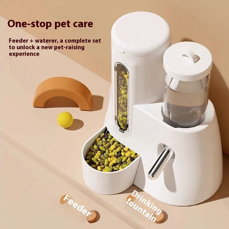A white, blue, or pink plastic automatic water feeder and food basin for hamsters, available in large or small size.