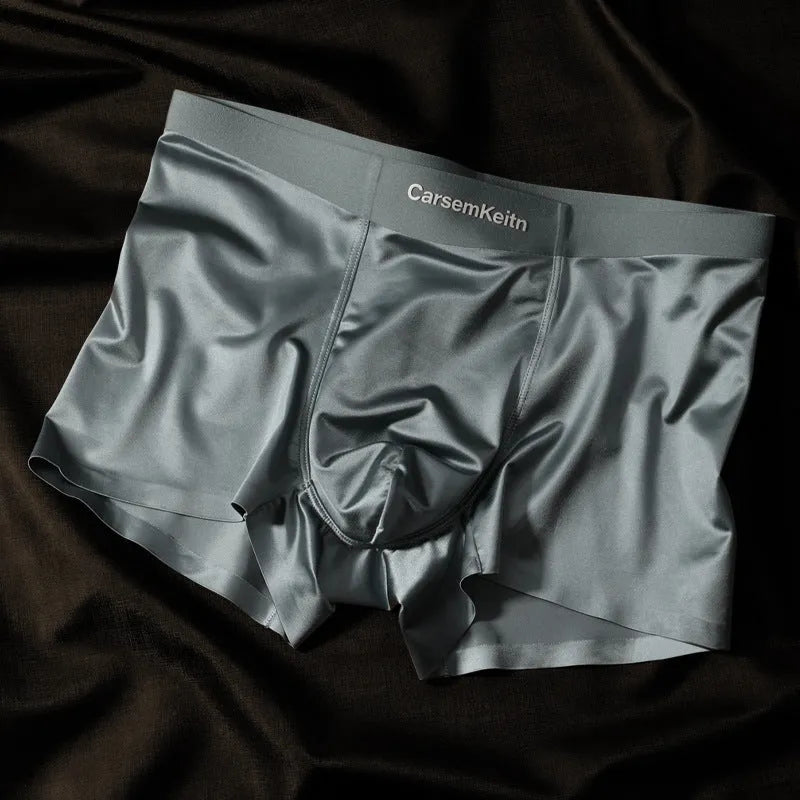 Men's colourblock seamless Ice Silk underwear in veil white, shown flat.