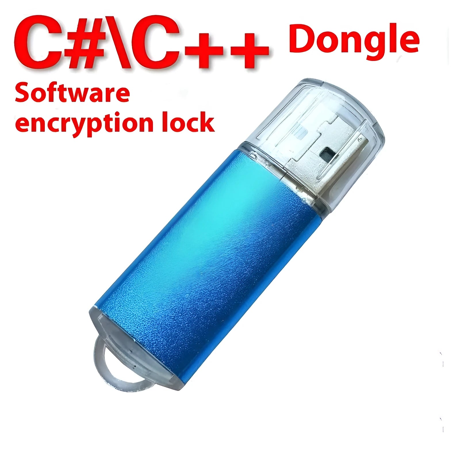 USB software encryption lock dongle with metal shell, shown in multiple colour options including black, blue, and red.