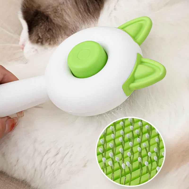 Self-cleaning pet hair removal massage comb with stainless steel teeth in greenish white colour
