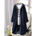 Long sleeve solid colour hooded denim top with large pocket in light blue front view
