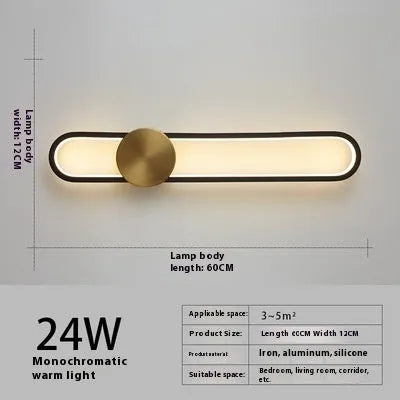 Modern minimalist wall lamp with iron shade and LED lighting in contemporary living room setting