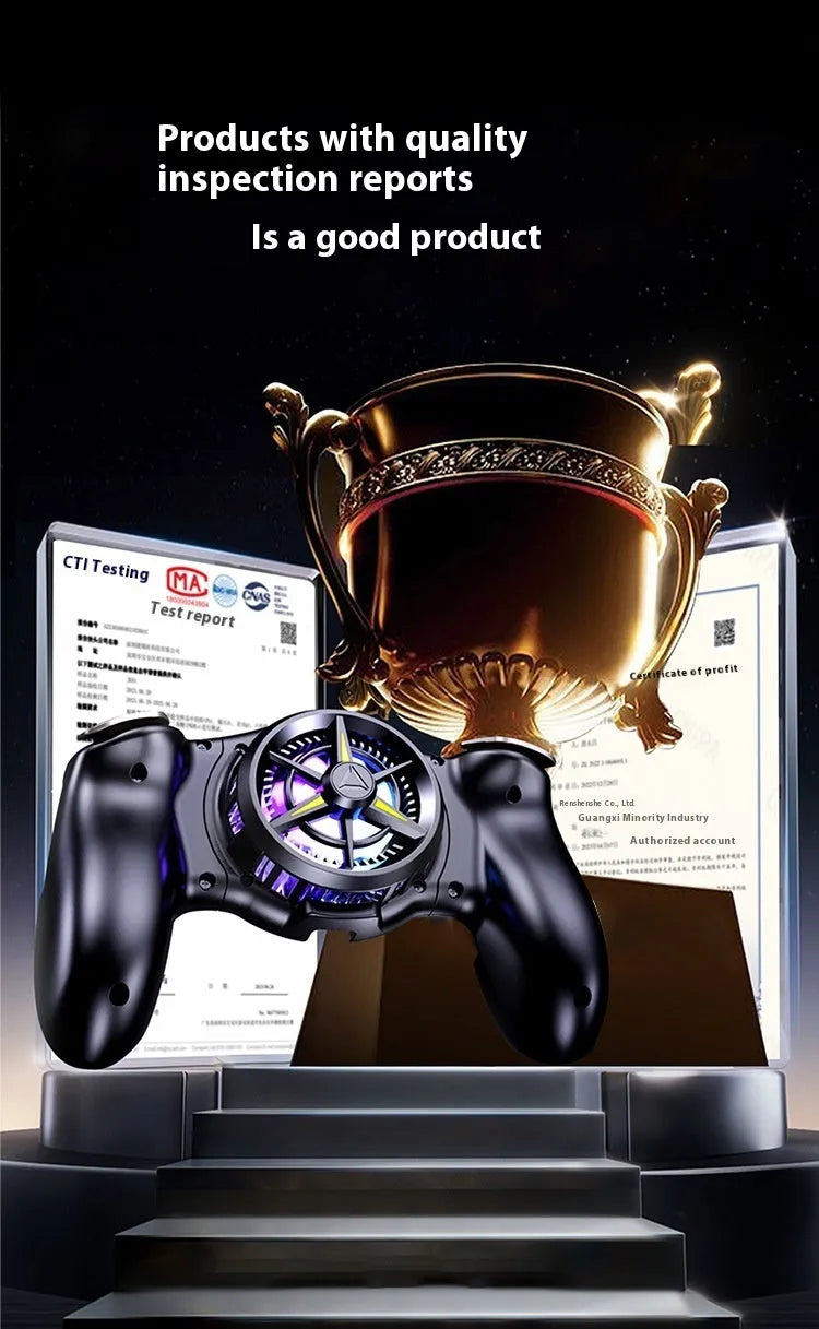 Mobile phone semiconductor refrigeration cooling gamepad with one-key button black front view