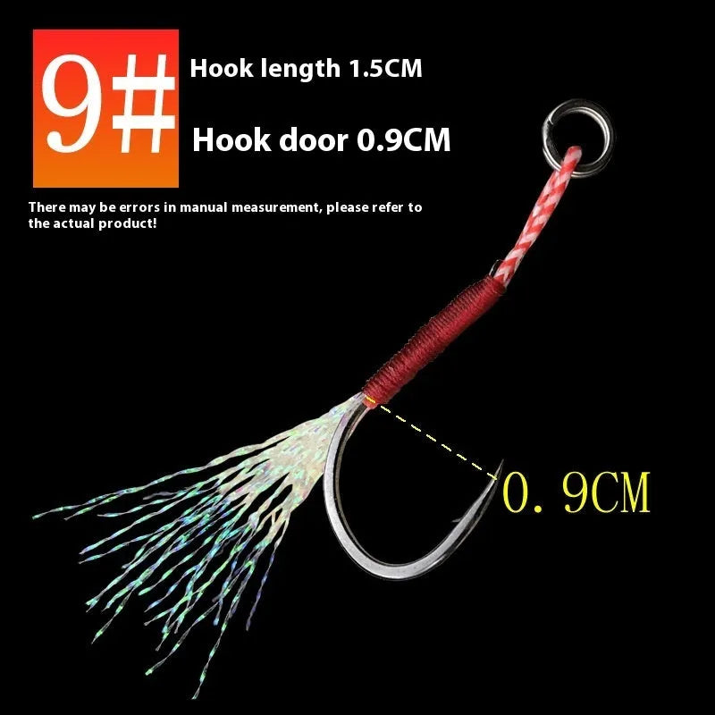 Bright wire iron plate single fishhook for sea fishing, shown in sizes No. 9 through No. 14.