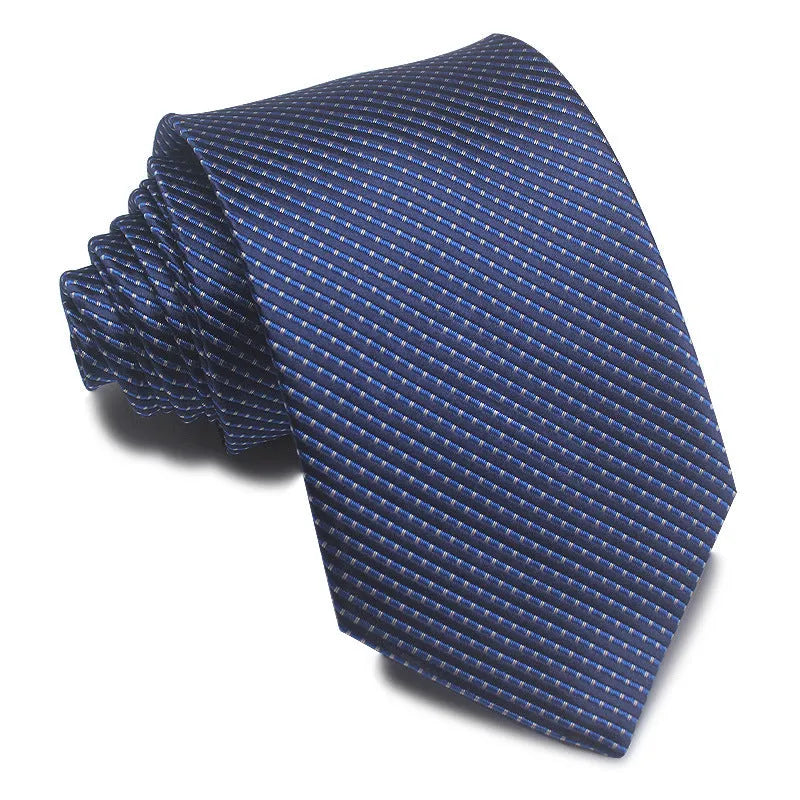 8CM wide polyester jacquard striped business tie in arrow style showing red, black, and blue colour options