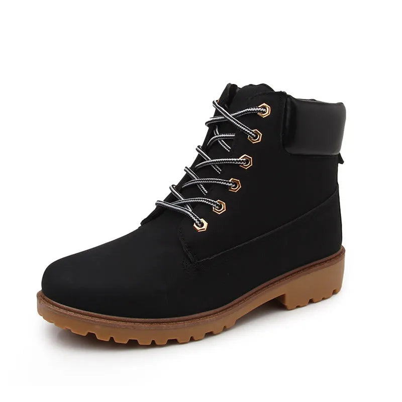 Men's pink Martin boots with velvet lining, round toe and lace-up front closure