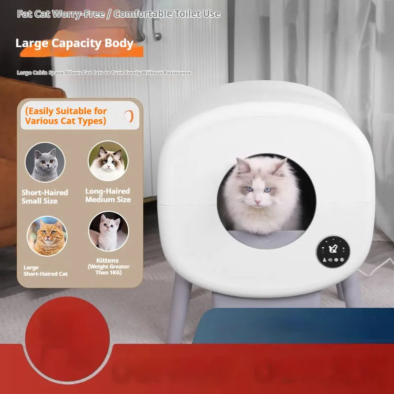 Automatic cat litter box with white ABS plastic construction and 13-litre storage capacity