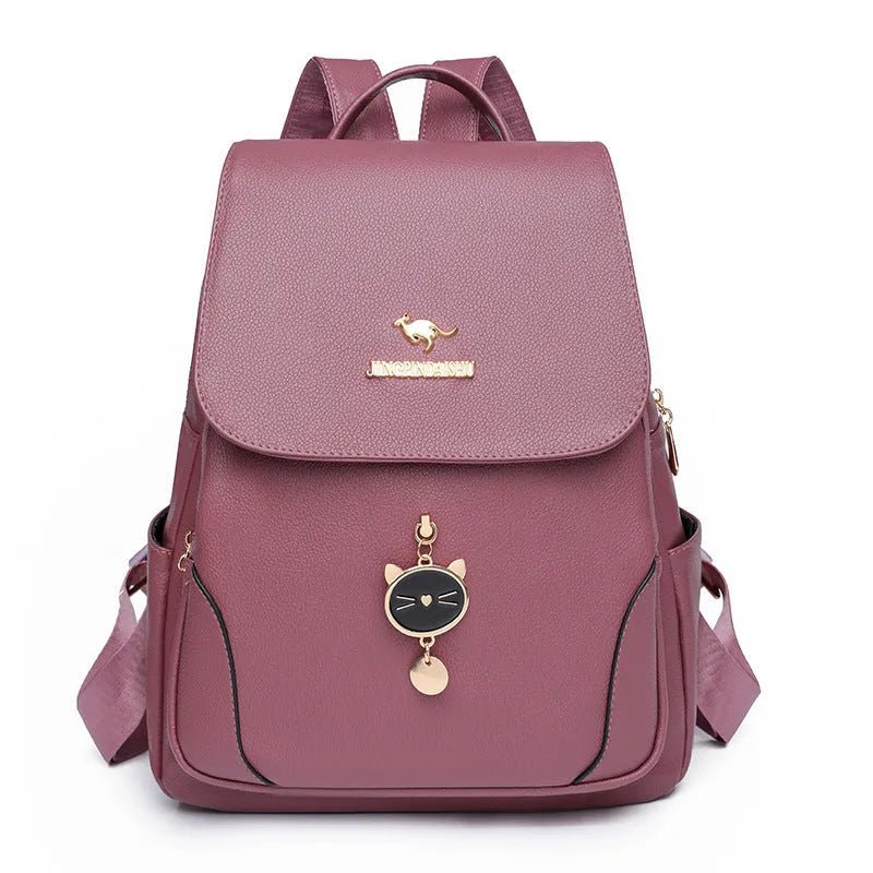 Women's textured leather backpack in black with three-dimensional pockets and street style design