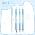 Four double-headed calligraphy pens with sponge press tips and fluorescent ends for student handwriting practice