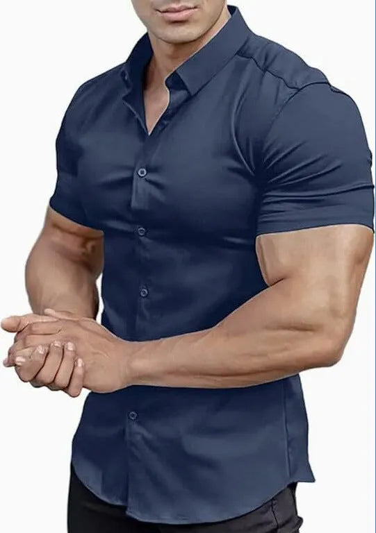 Men's casual short sleeve printed shirt with collar in regular fit, available in multiple colours.