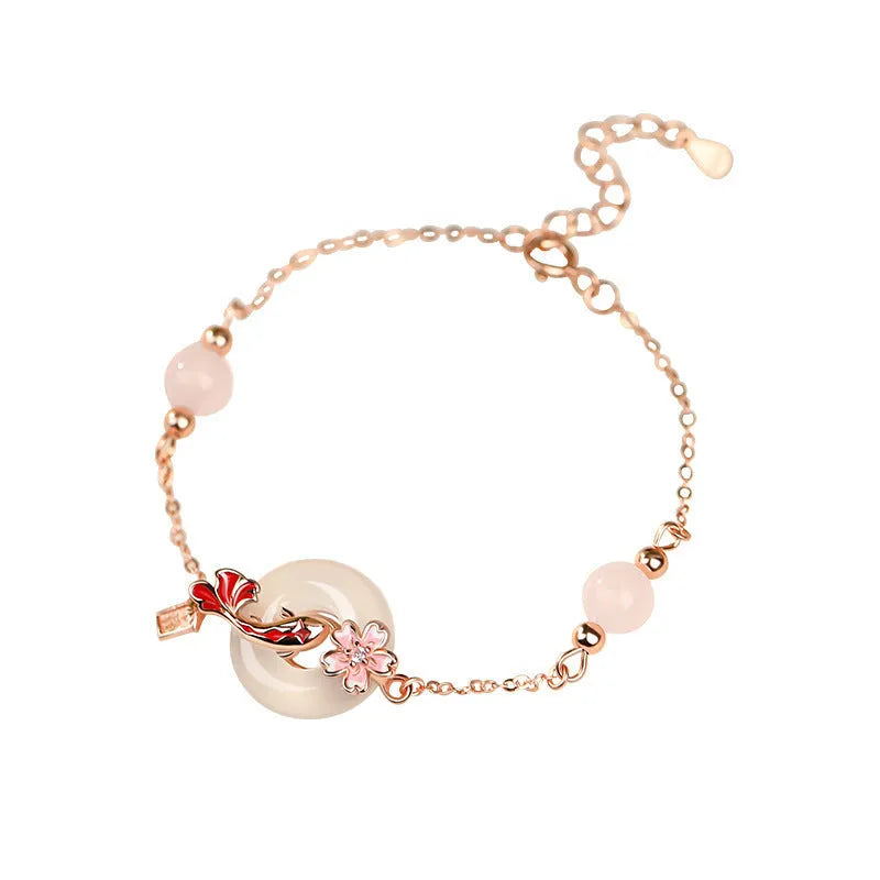 S925 sterling silver white chalcedony crystal bracelet natural stone koi bracelet for women