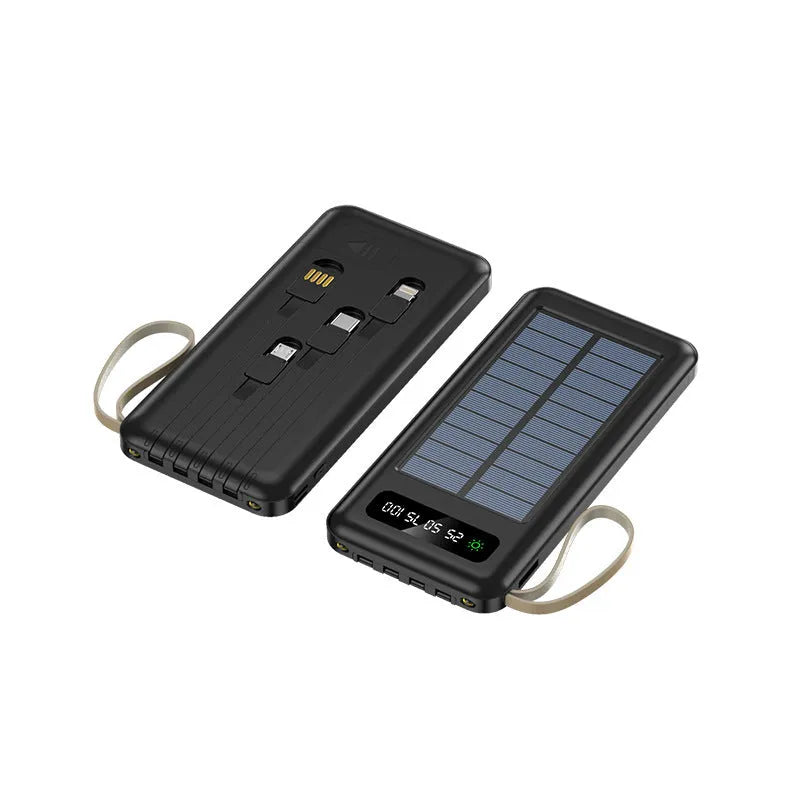 Solar power bank in cool black or ivory white with 20000mAh/30000mAh capacity and compact 144mm design