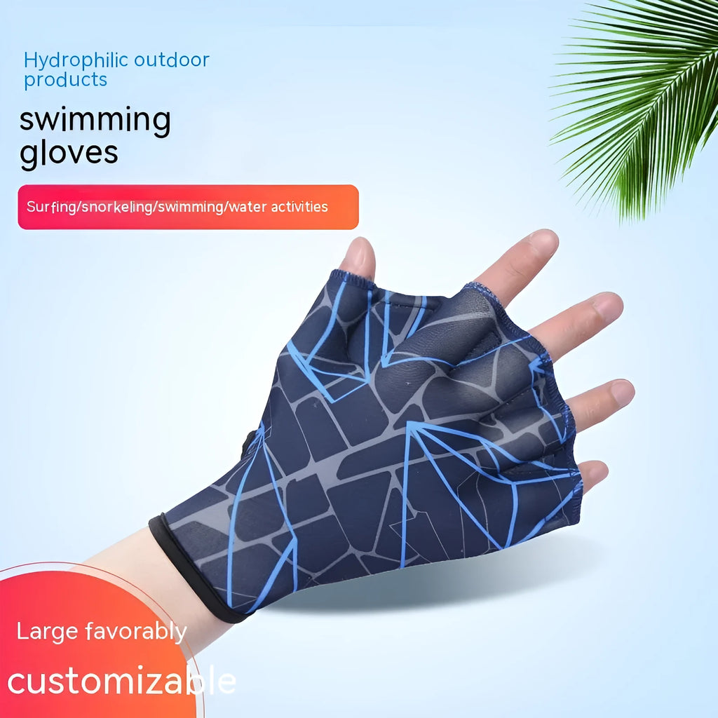 Nylon webbed duck feet swimming gloves in multiple colour prints with sizes S, M, L available