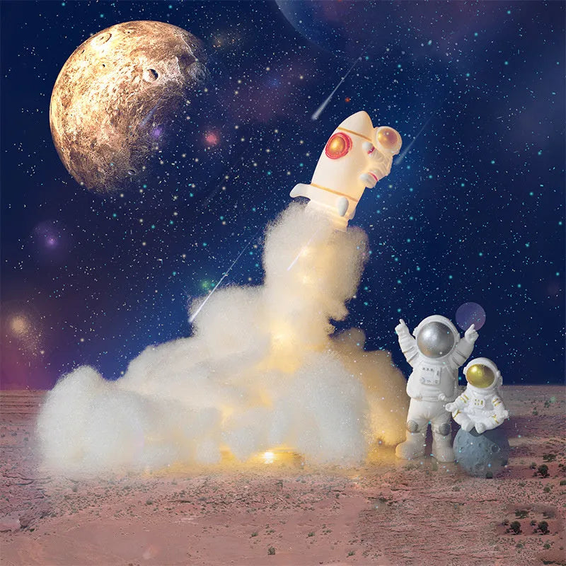 DIY astronaut rocket LED night light kit with warm white string lights and desktop decoration components