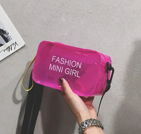Transparent square jelly shoulder bag with single diagonal cross strap in various colour options