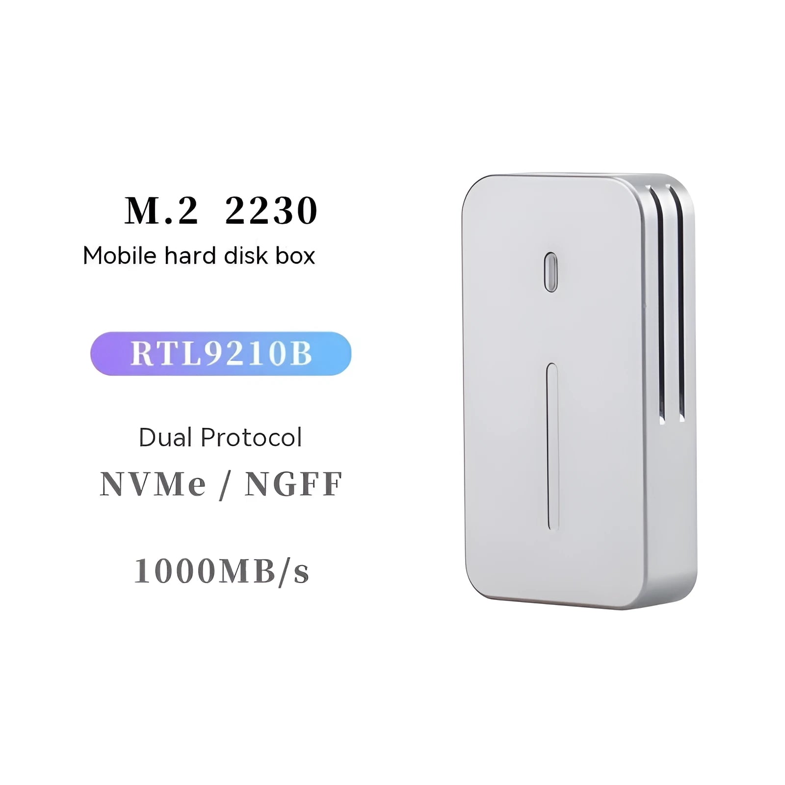 Aluminium alloy NVMe SSD enclosure measuring 5.2cm x 2.8cm with USB-C port