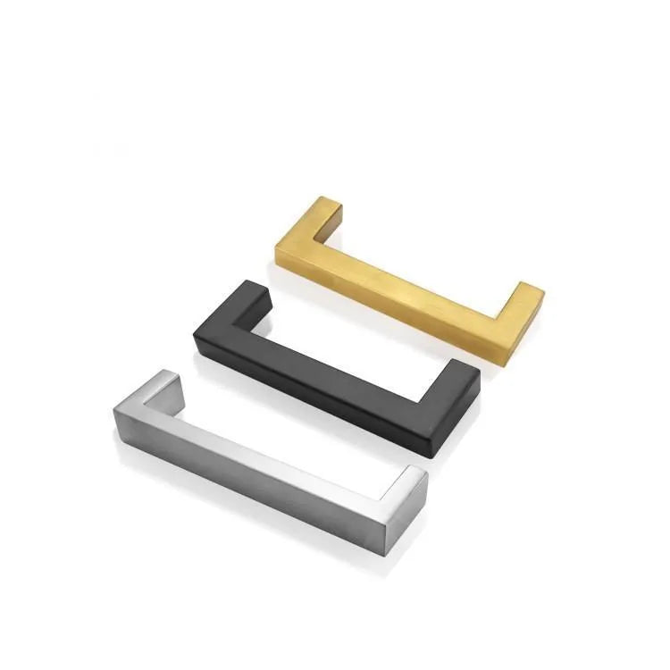 Stainless steel square pipe door handle in brushed silver finish for cabinet drawers