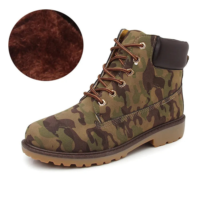 Men's pink Martin boots with velvet lining, round toe and lace-up front closure