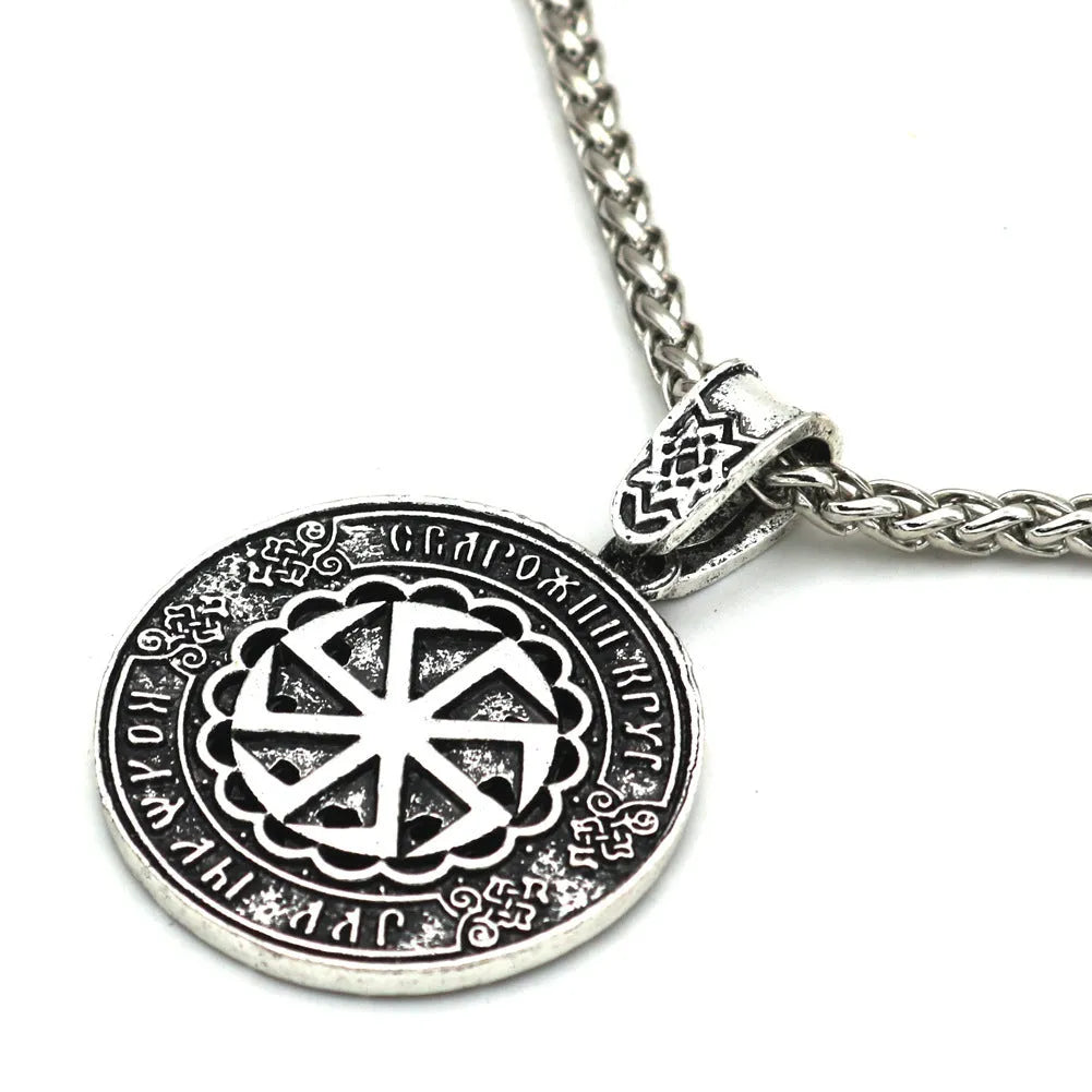 Lunavin ODing logo pendant necklace on a snake bones chain with antique silver finish.