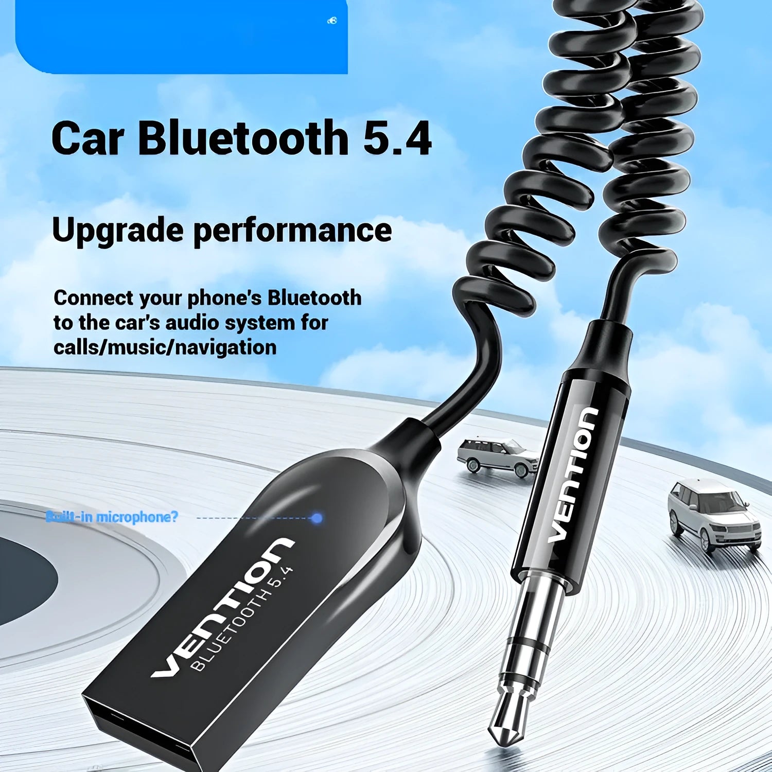 USB car Bluetooth audio receiver with zinc alloy USB connector and copper 3.5mm audio connector