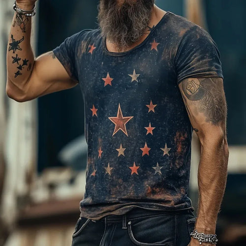 3D pattern retro art style short sleeve T-shirt in loose fit available multiple sizes