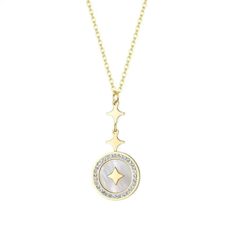 Women's titanium steel necklace with geometric six-pointed star pendant on O-ring chain