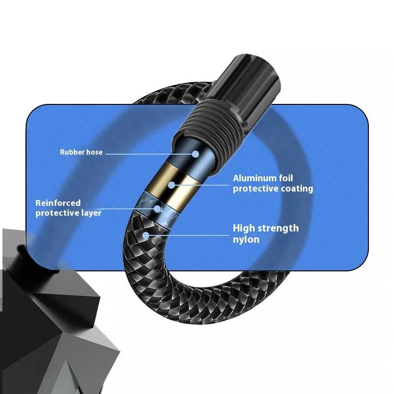 Black portable car tyre inflator with digital display for 12V vehicle operation
