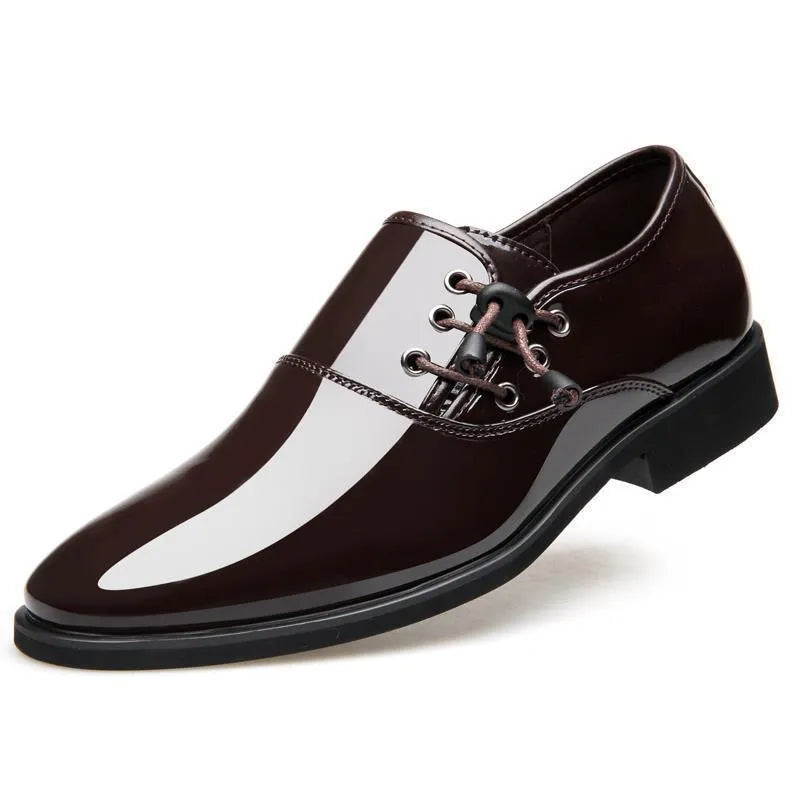 Men's black and brown business formal shoes with round toe and rubber soles