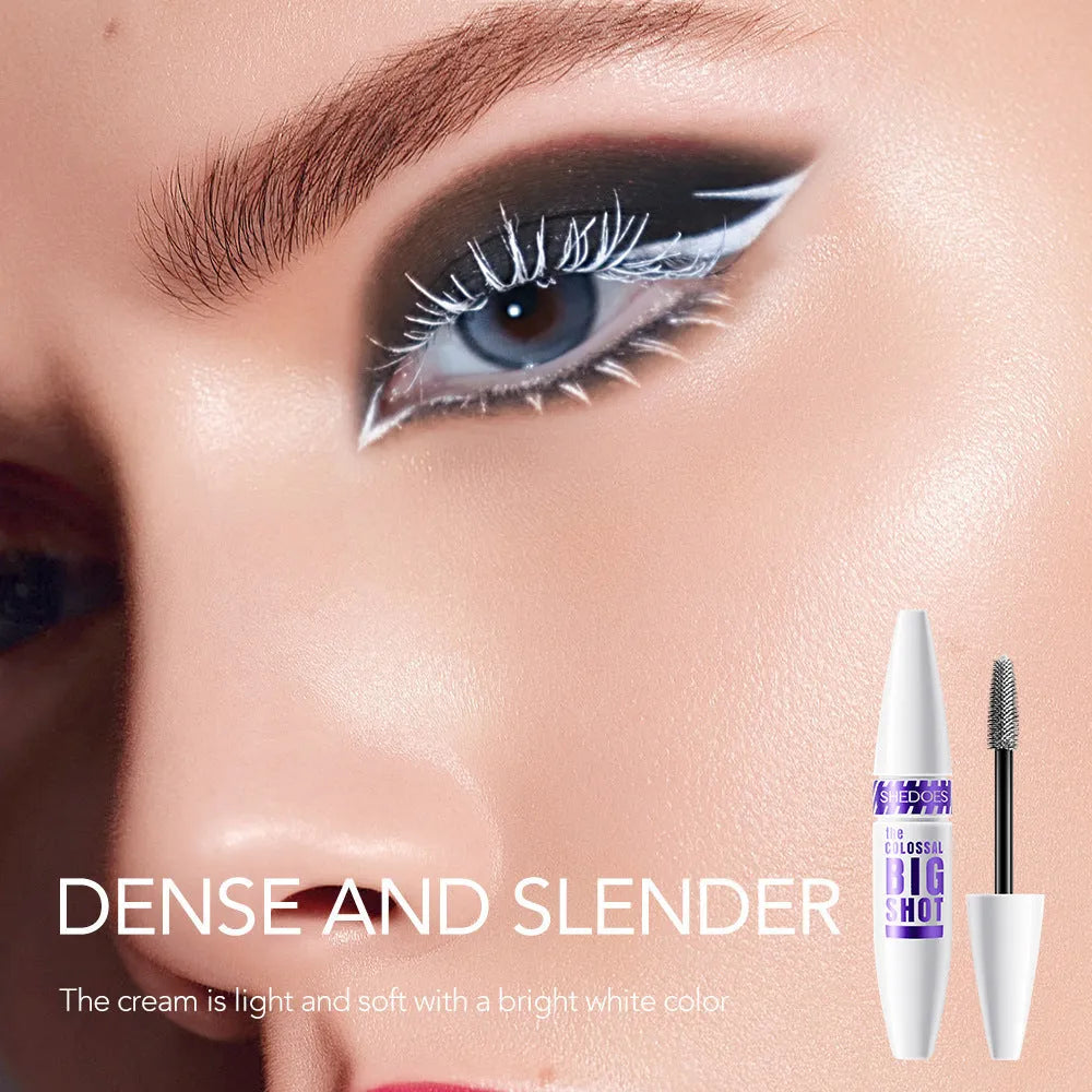 White waterproof curling mascara with 10ml volume and sweat-resistant properties