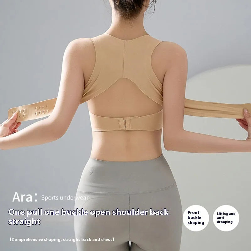 Women's cross exercise yoga bra with front buckle closure and shaping back in three colour options