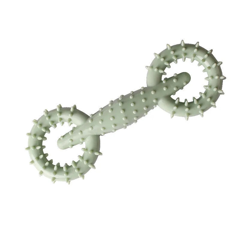 TPR dog chew toy ring for teething puppies in blue, green or pink colours measuring 16x5.8cm