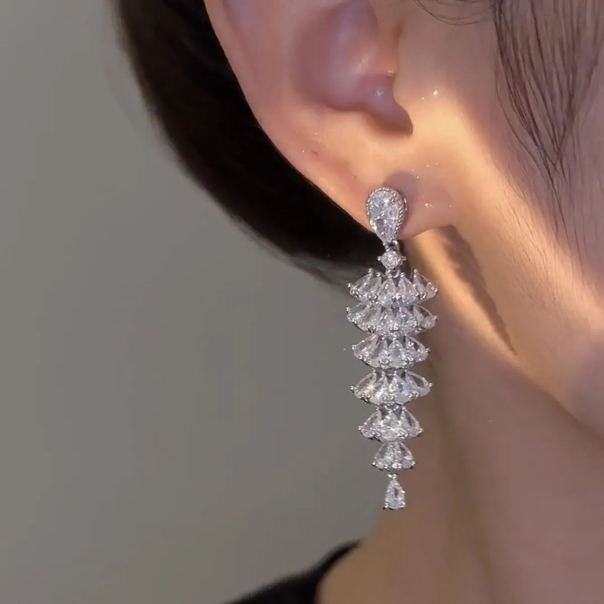 Silver pagoda coloured Christmas tree drop earrings with sparkling zircon for women.