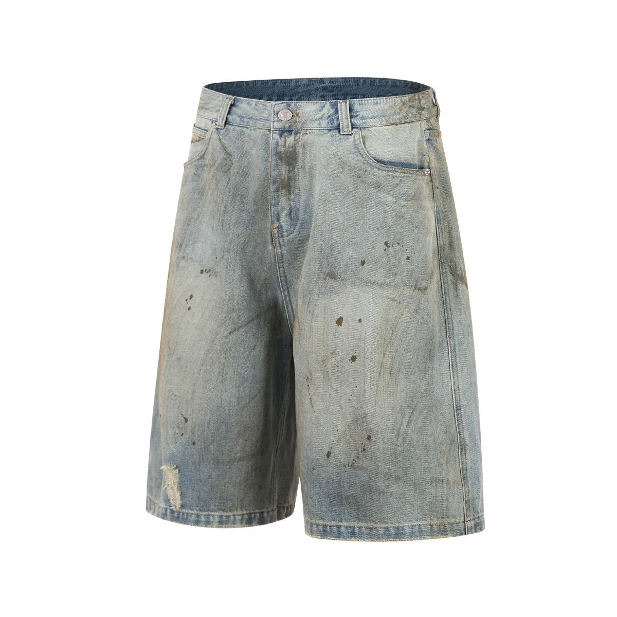 Blue cropped denim middle pants with a straight leg and zipper fly on a size chart.
