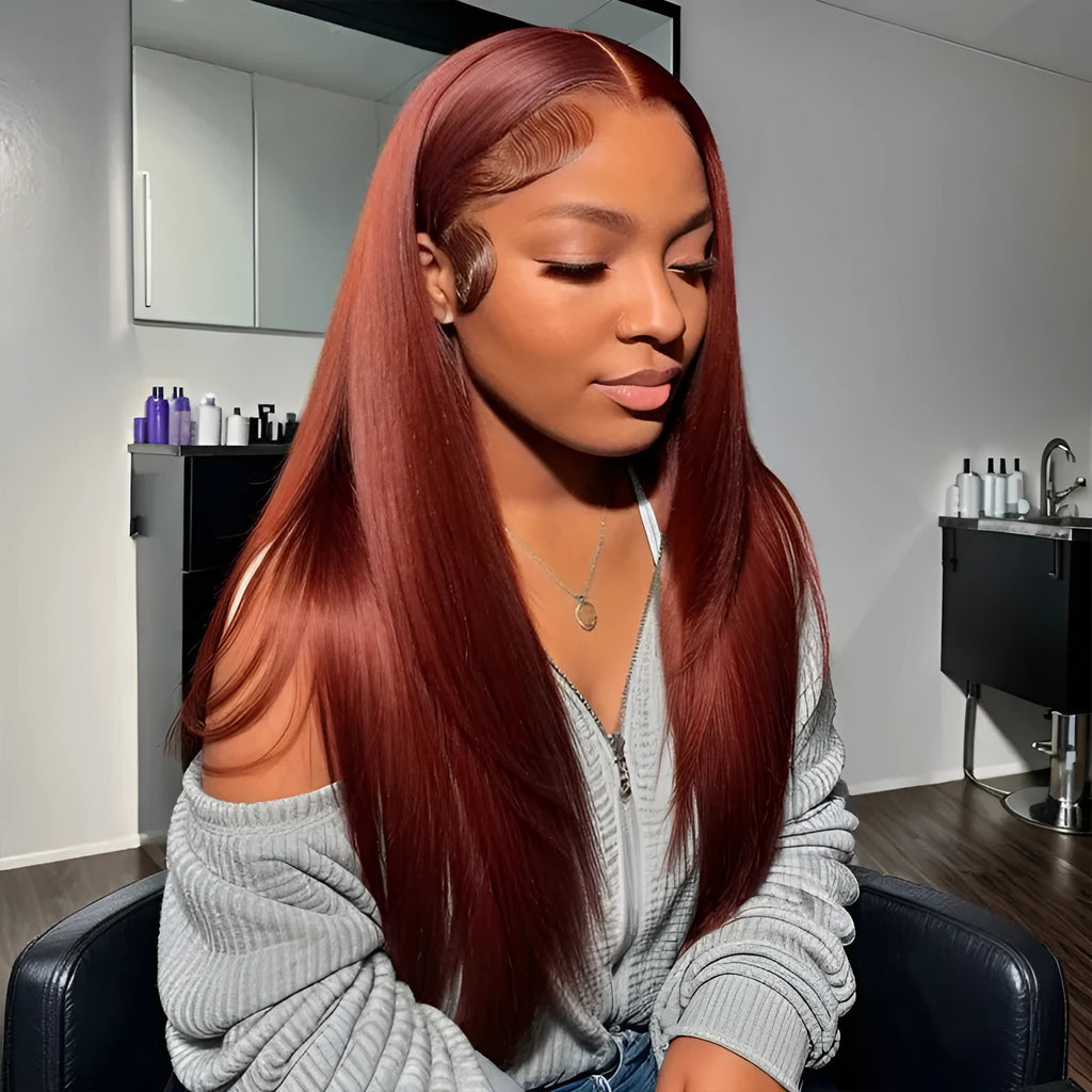 Straight 13x4 human hair lace front wig for ladies hand woven natural style side bangs