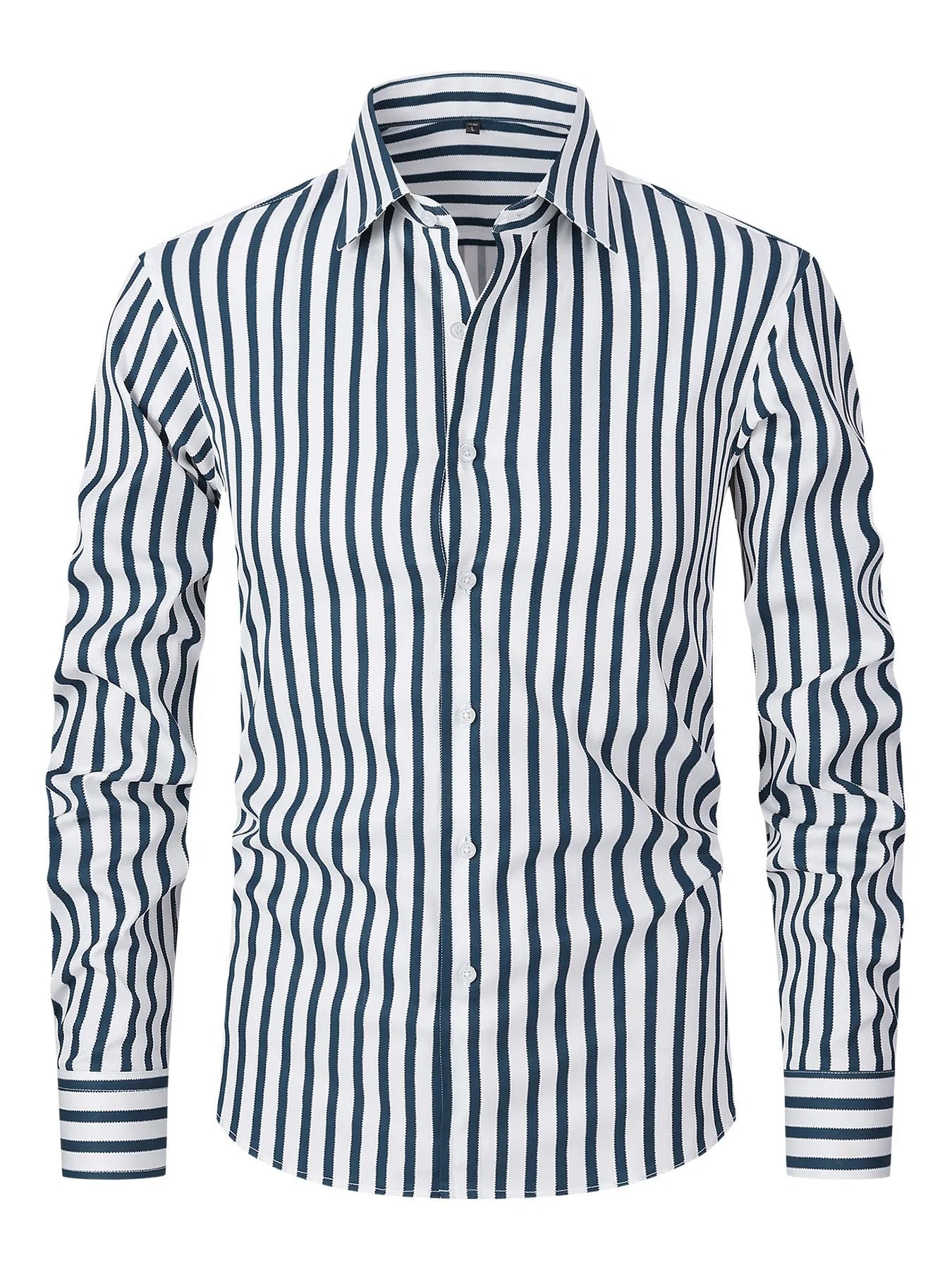 Men's striped long sleeve business shirt in ice silk polyester with cardigan style and slim fit