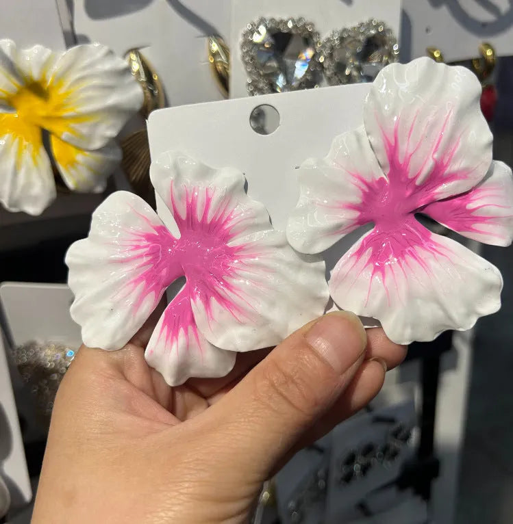 Pastoral style alloy earrings with oil-spot glaze floral designs in four colour options