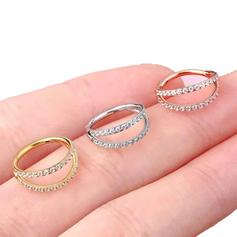 G23 titanium alloy lip and nose ring body jewellery in gold or steel colour finishes