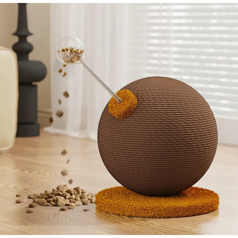 Large and small hemp rope cat scratch board with self-hi relieving tumbler in two style options.