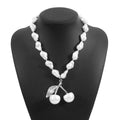 Alloy imitation pearl cherry fruit necklace for women with adjustable 51-60cm length and pearl chain