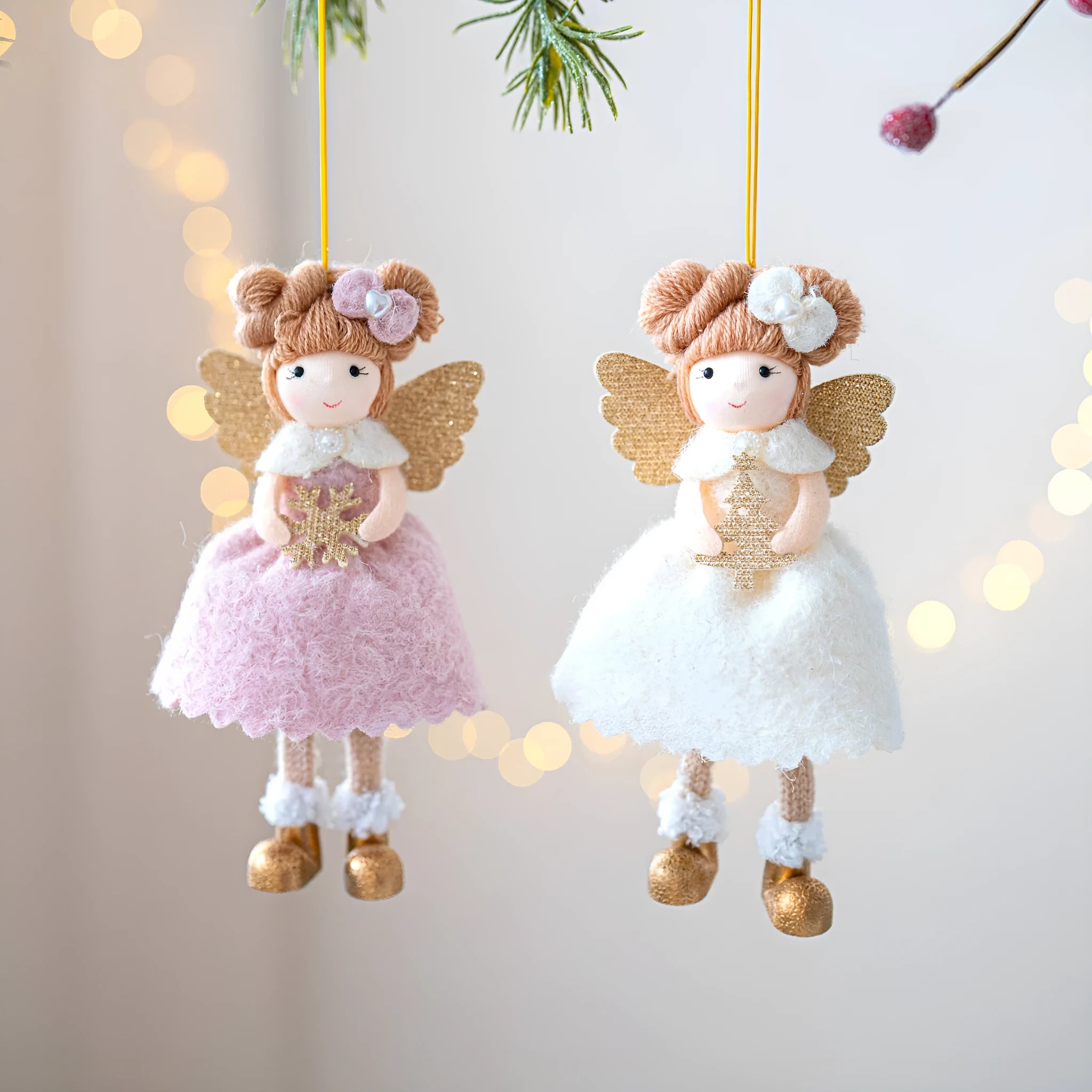 Pink and white cloth angel wings Christmas plush pendant ornament decoration