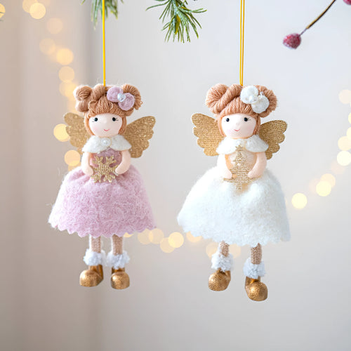 Pink and white cloth angel wings Christmas plush pendant ornament decoration