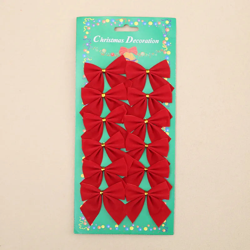 Red, gold, silver, and red-gold polyester Christmas bow ornaments measuring 5 cm.