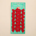 Red, gold, silver, and red-gold polyester Christmas bow ornaments measuring 5 cm.