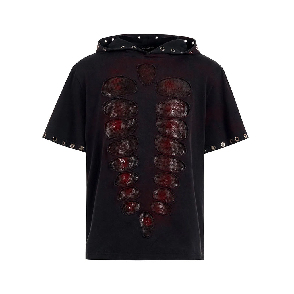 Black men's hooded t-shirt with sequin detail and short sleeves