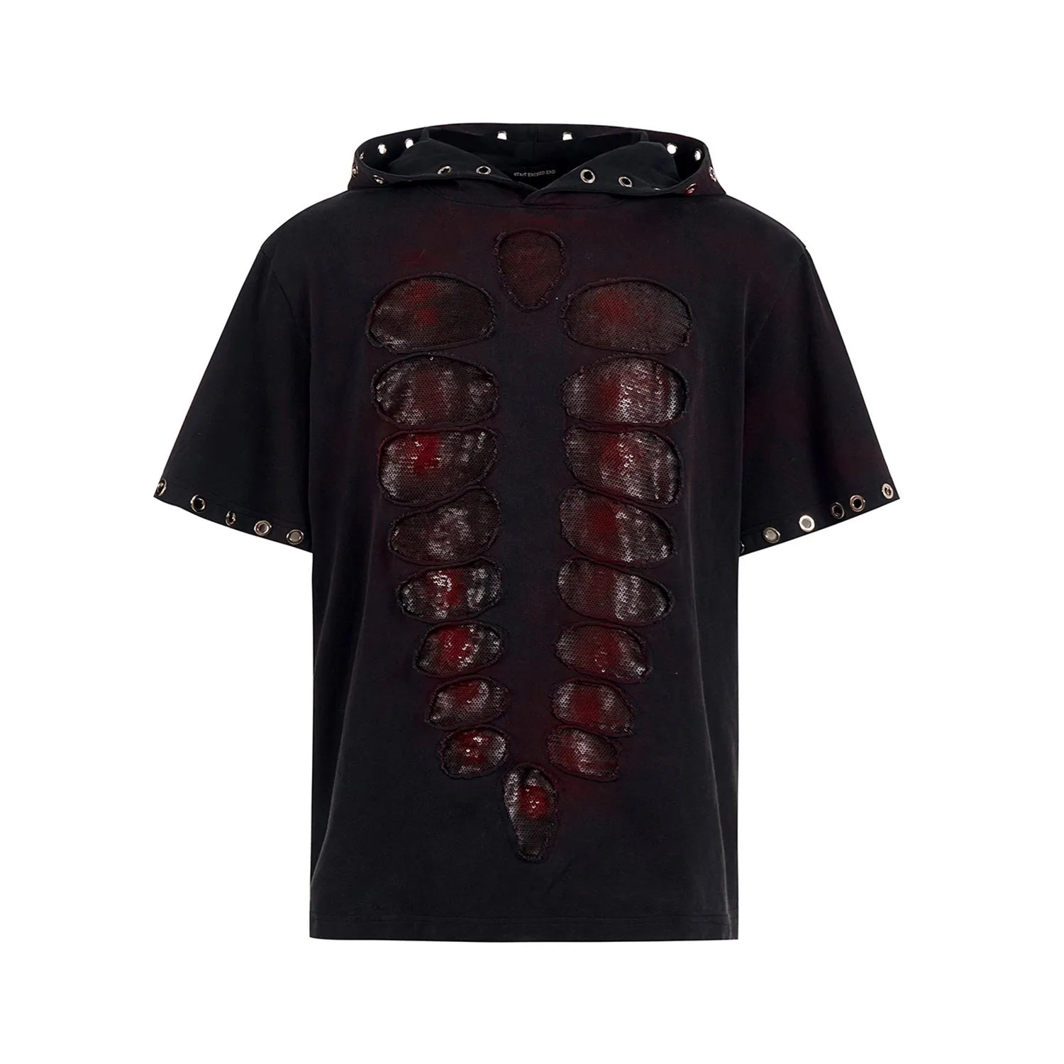 Black men's hooded t-shirt with sequin detail and short sleeves