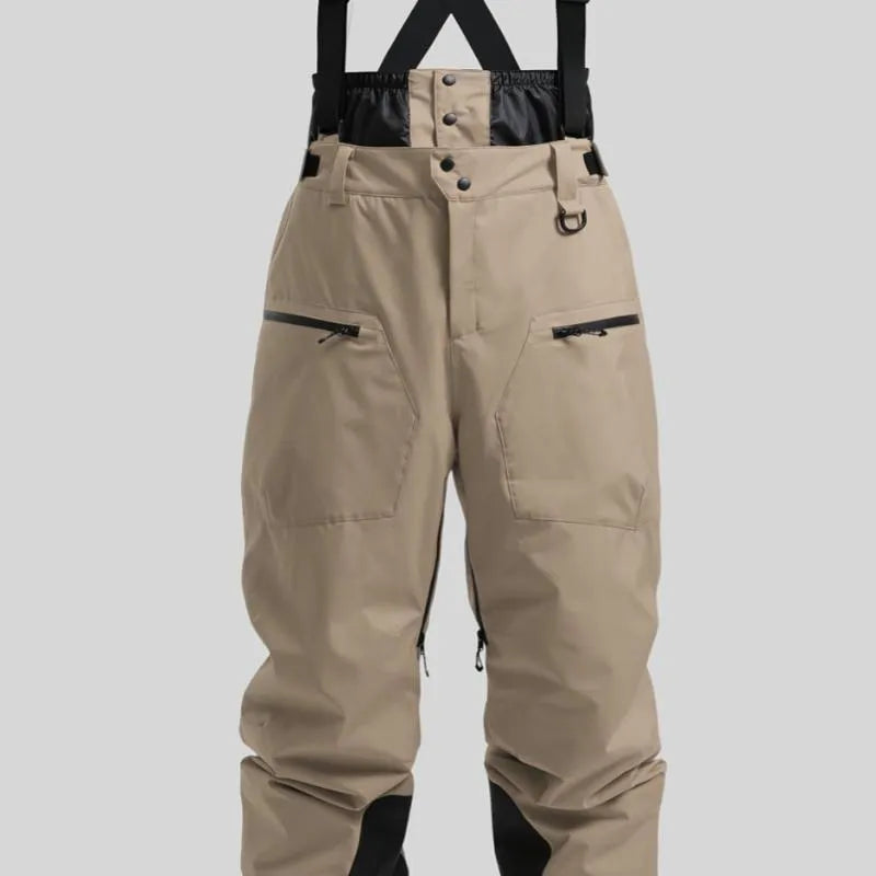Men's waterproof ski trousers with reinforced straps in linen fabric