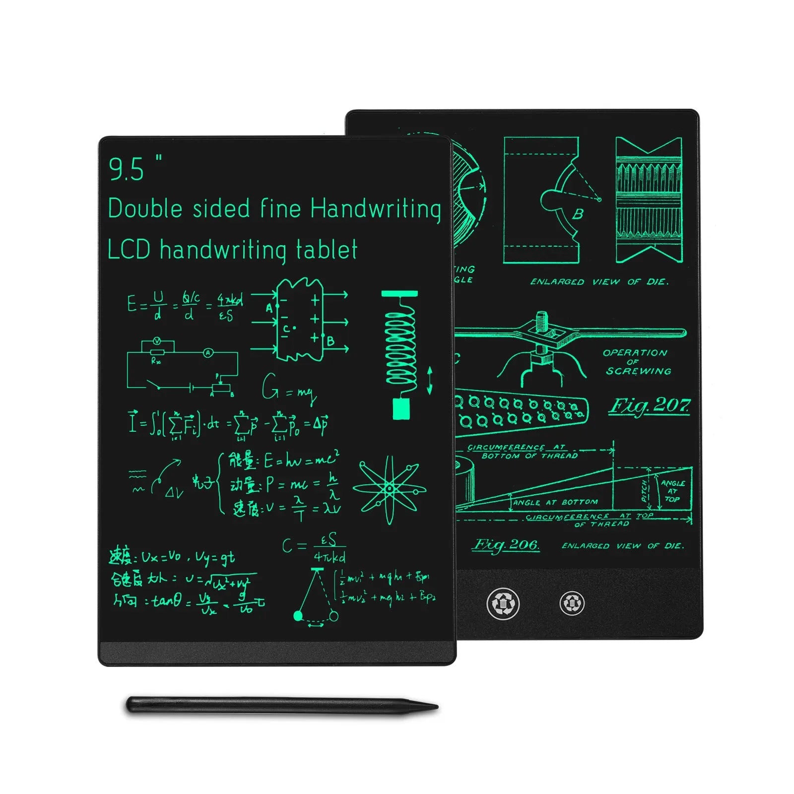 9.5 inch double sided LCD handwriting board with pen in black colour