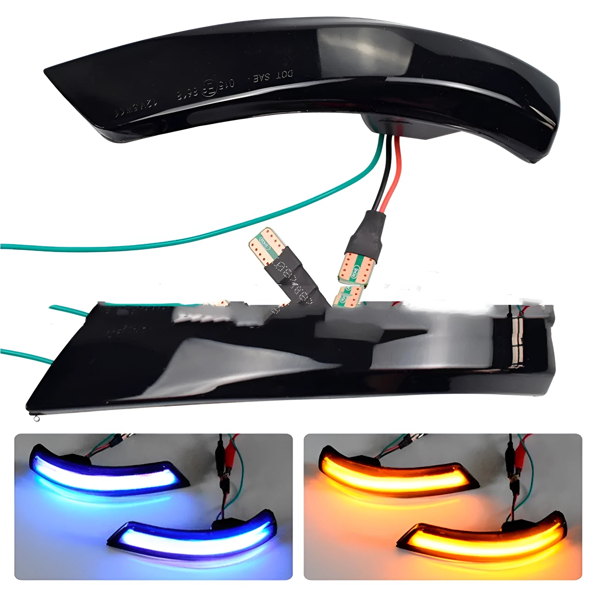 Ford Focus and Mondeo rearview mirror waterfall light with blue and yellow illumination options