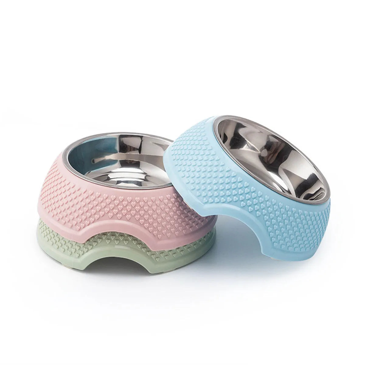 Blue stainless steel pet bowl with non-slip base for dog or cat food and water