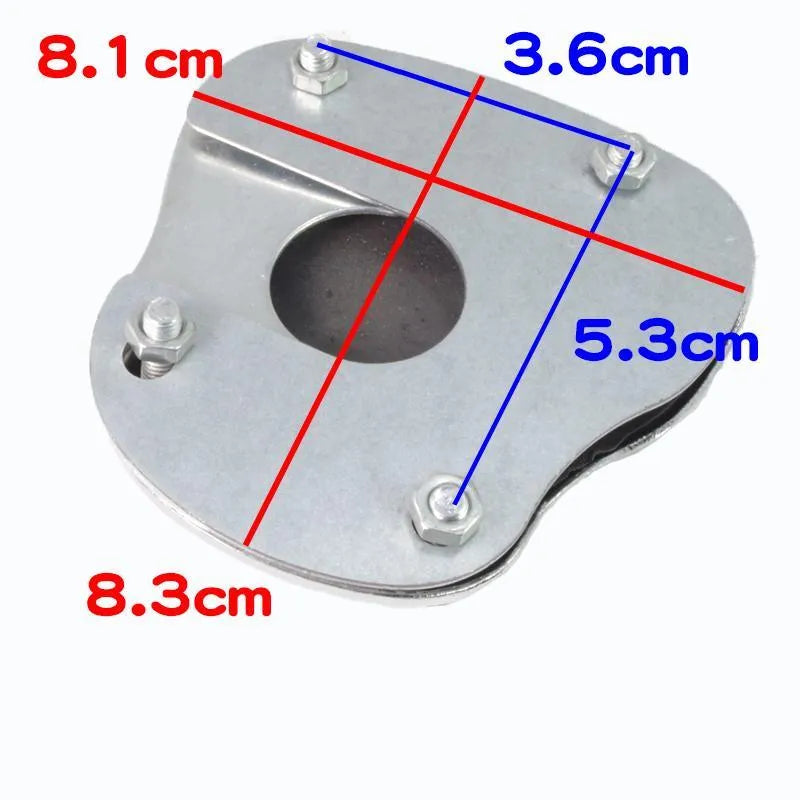 Metal motorcycle brake pedal skid plate showing three design options: Foot Pedal, Square Foot Pedal, and Small Brake Plate